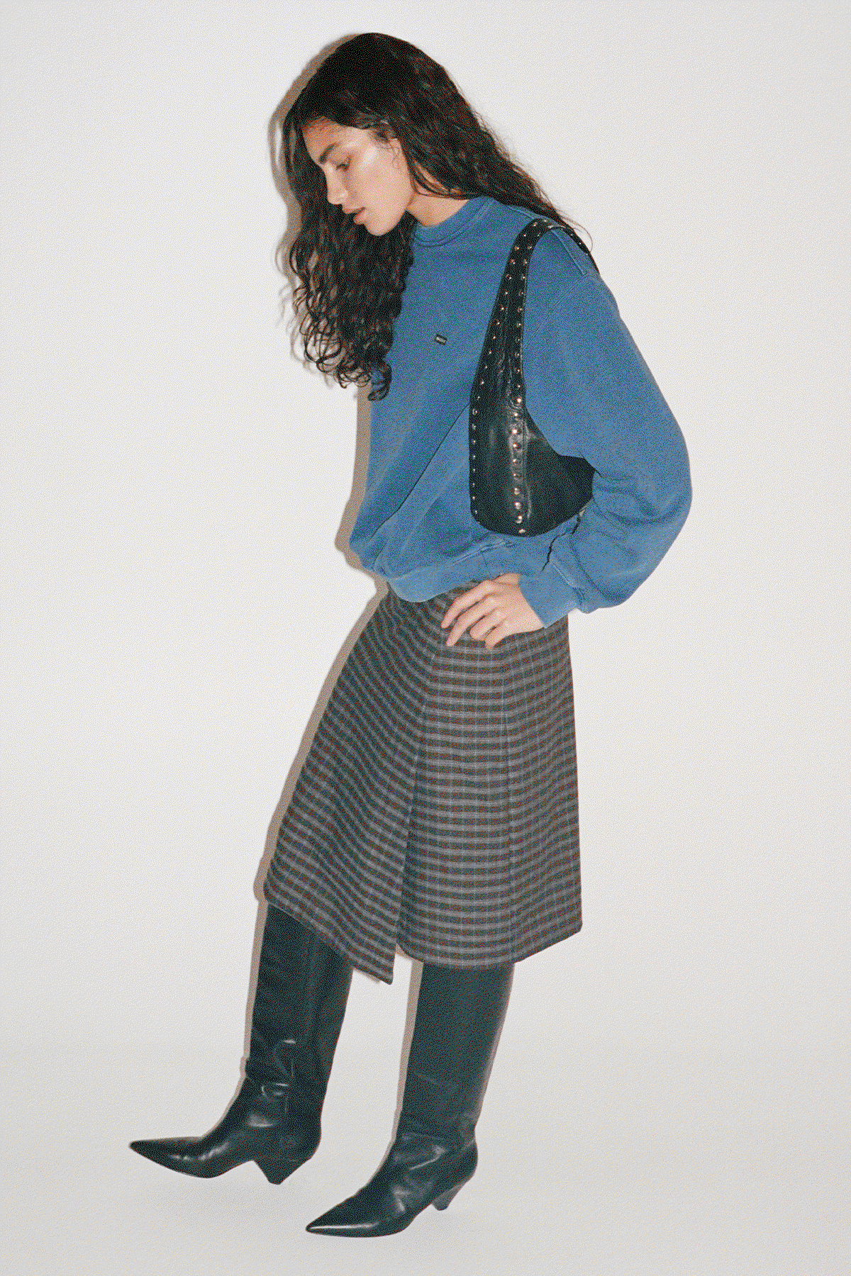 Check Asymmetric Wrap Skirt