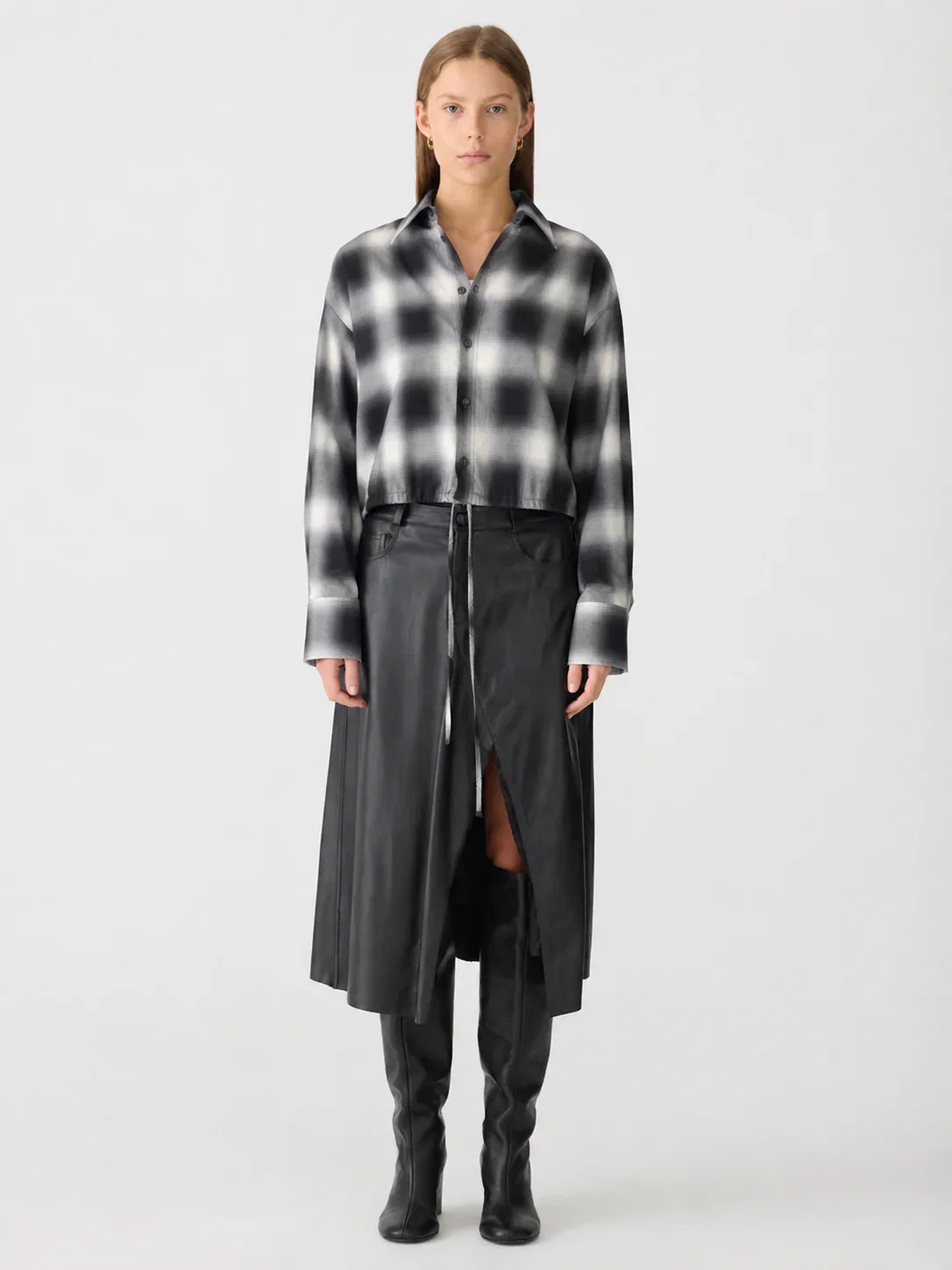 Image of Drawstring Check Shirt