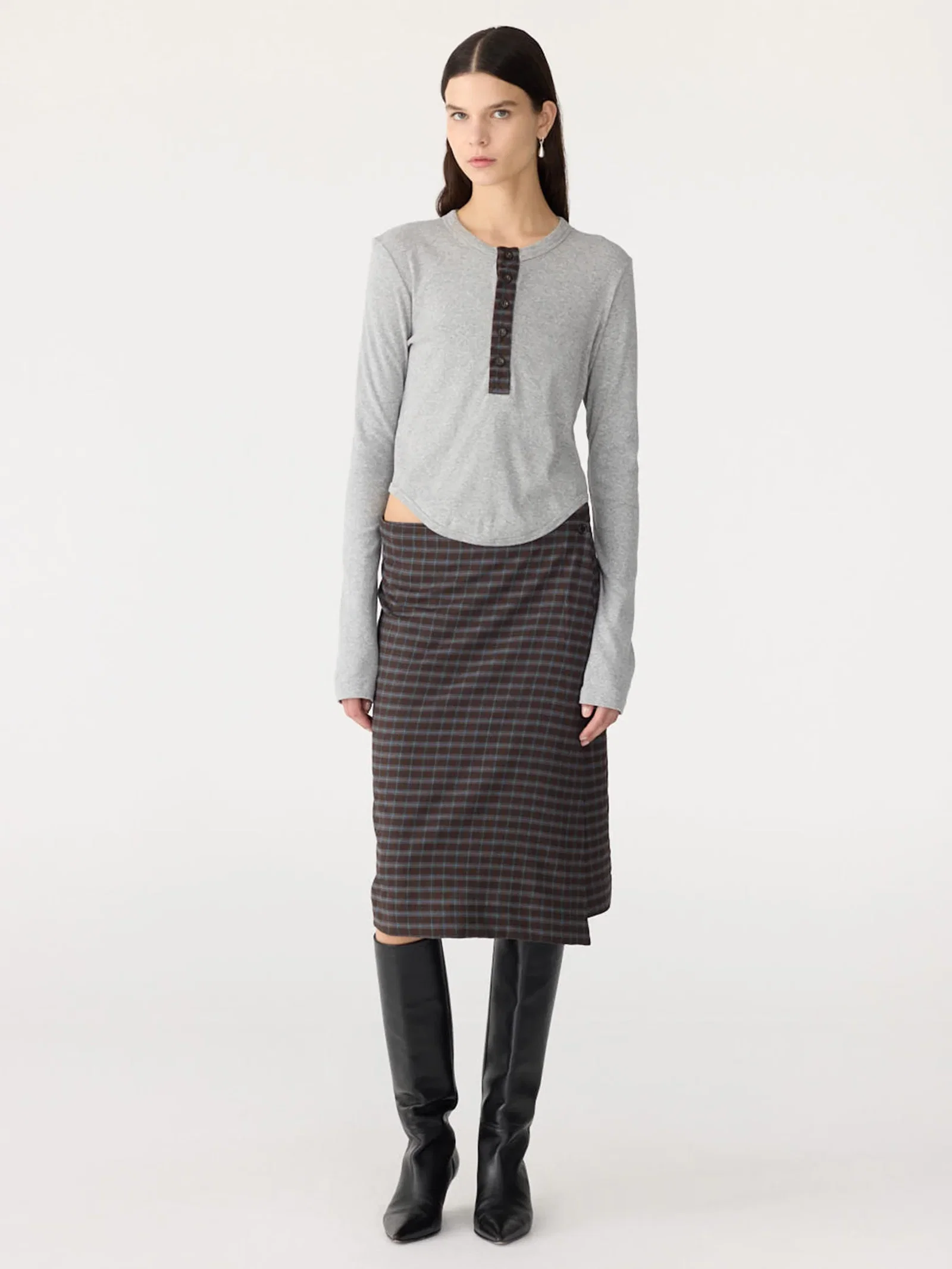 Image of Scoop Hem Placket T-Shirt