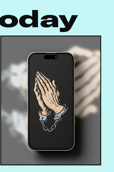 Redeem this digital wallpaper of hands in prayer shackled in handcuffs, brought to you by Creature