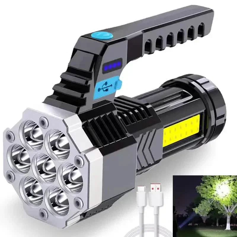 Image of COB 7 LED Handheld Flashlight - Rechargeable, Portable, and Water-Resistant with USB Charging