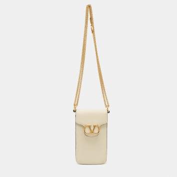 VLogo Cream Leather Phone Case