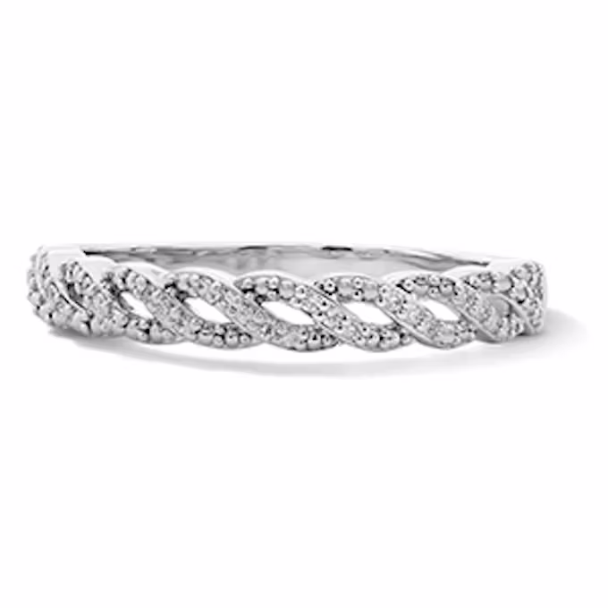 Solid Sterling Silver 1/10 CT. T.W. Lab-Grown Diamond Twist Band - Size 7	
