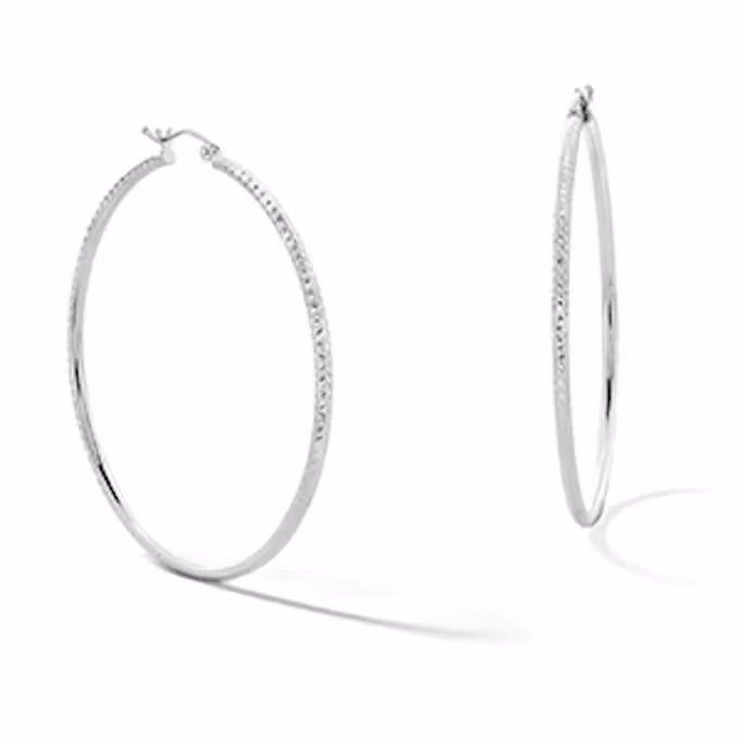 Sterling Silver Diamond-Cut Hollow Hoops	