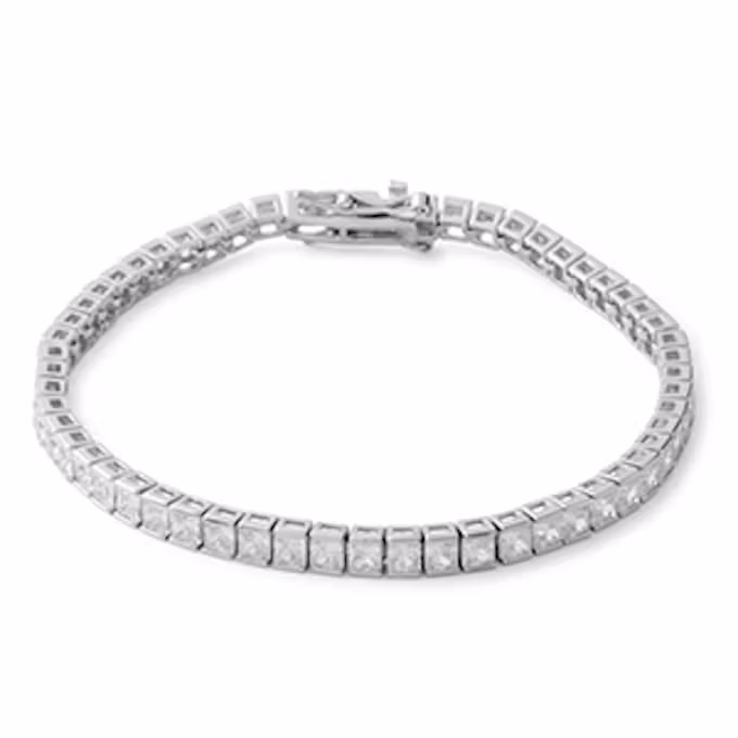 Solid Sterling Silver Princess-Cut CZ Tennis Bracelet - 7.25"