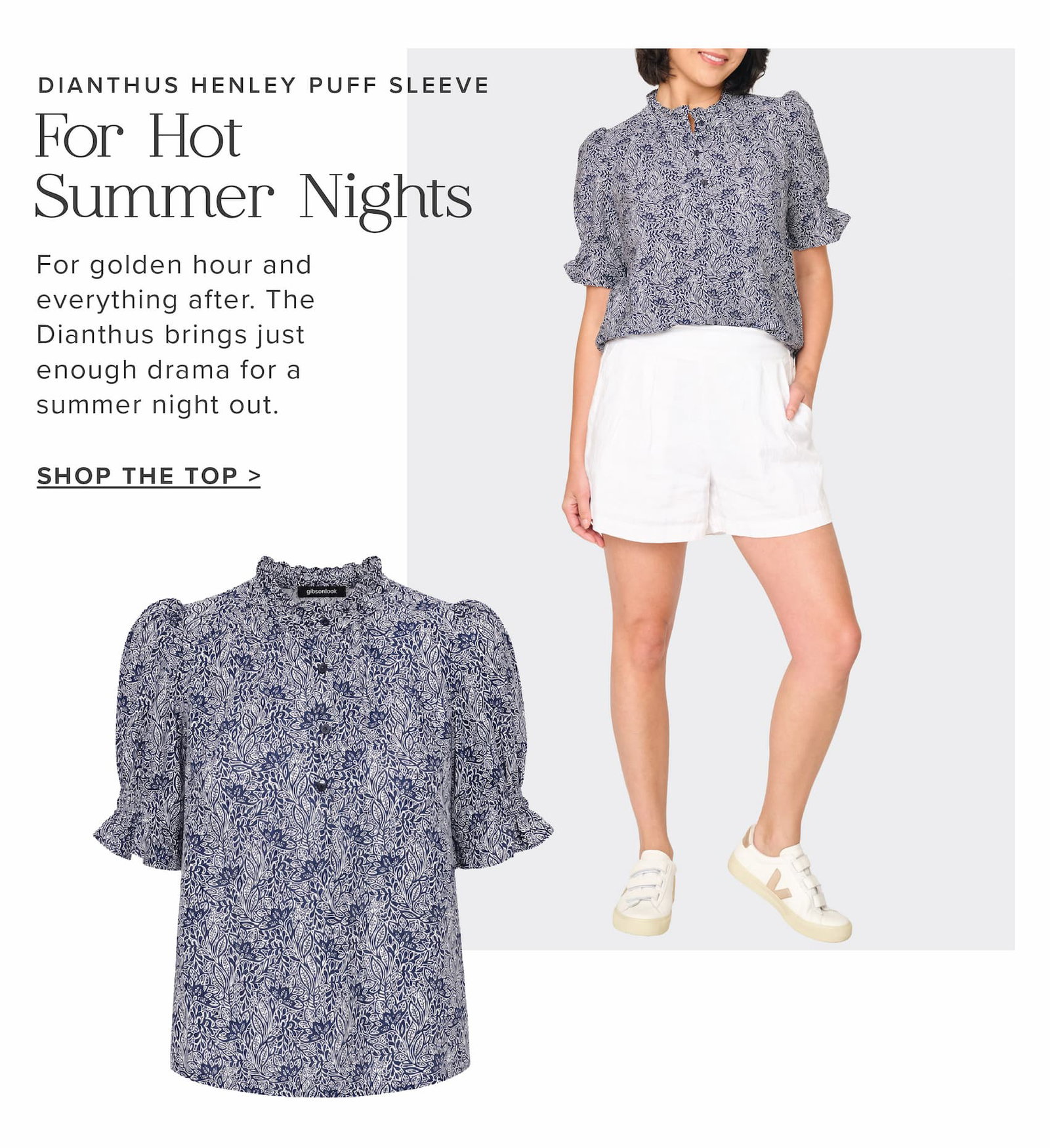 For hot summer nights: Dianthus Henley Puff Sleeve Blouse
