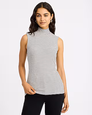 Ribbed Striped Mock Neck Tank