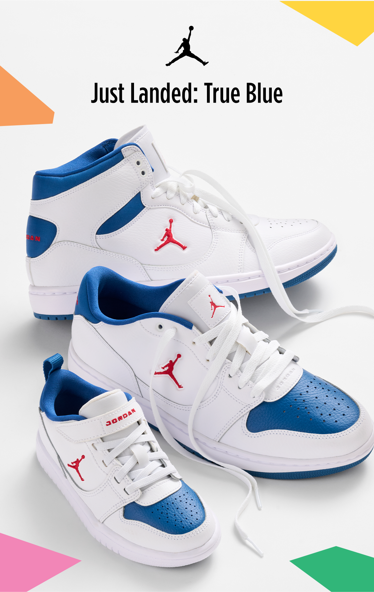 Jordan | Just Landed: True Blue | Sneaker Lineup Display of Jordan Sneaker Styles
