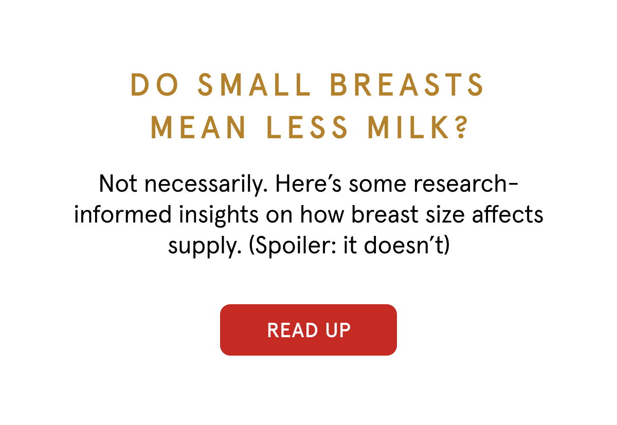 Do small breasts mean less milk? Not necessarily. Here's some research-informed insights on how breast size affects supply. (Spoiler: it doesn't)