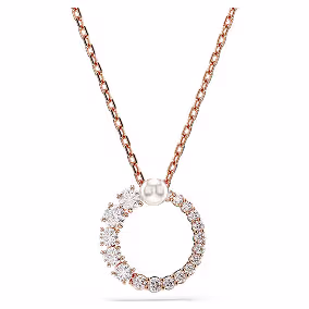 Colgante Matrix, Crystal Pearl, talla redonda, blanco, baño en tono oro rosa