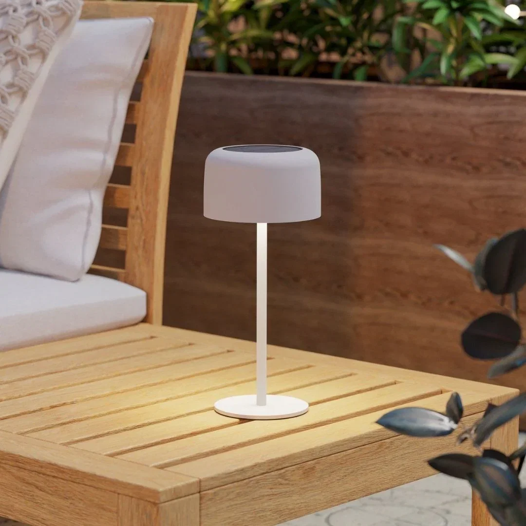 Image of Roccanova White Solar LED Rechargeable Touch Table Lamp