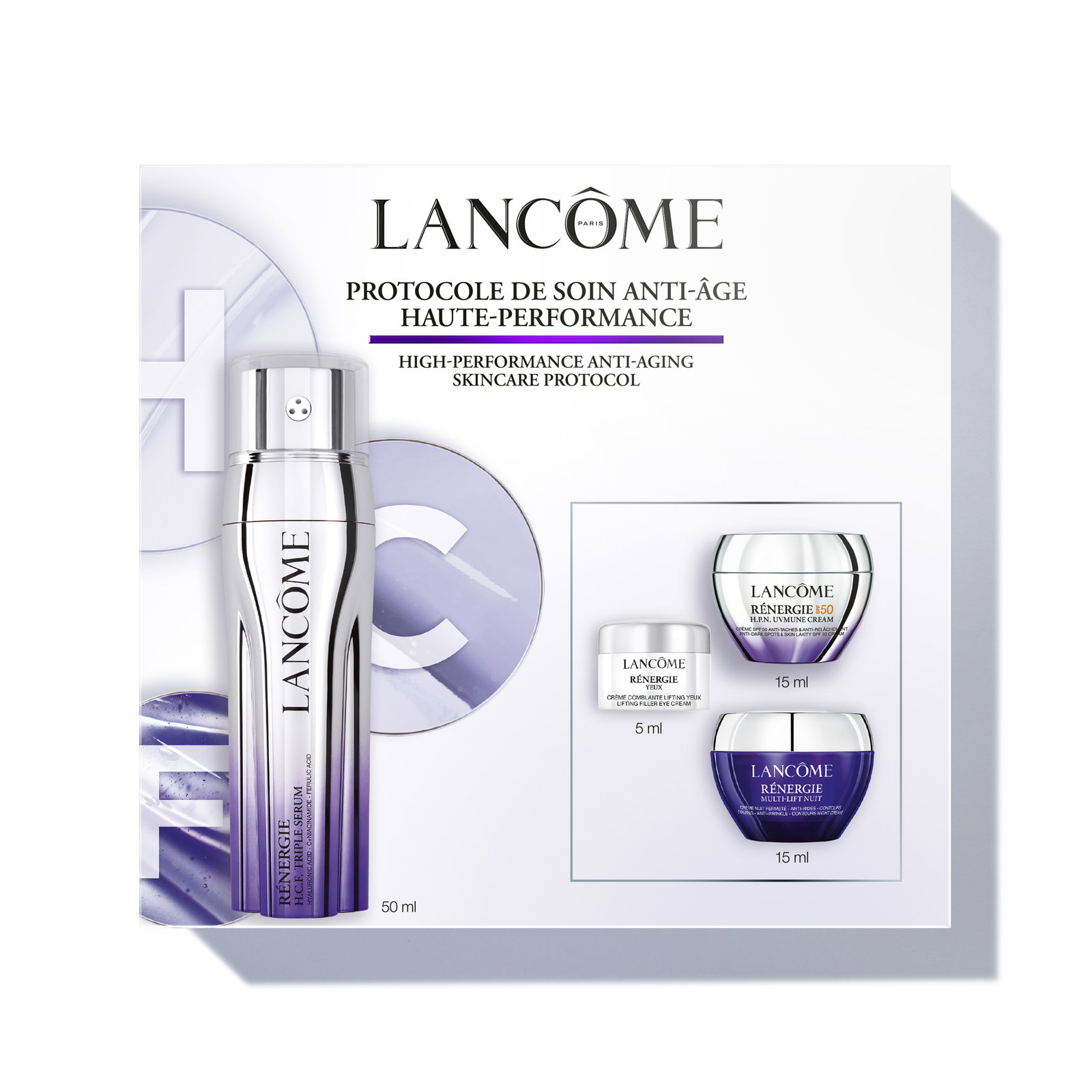 Cofanetto Lancôme protocollo anti-età alta performance con siero Génifique e creme Rénergie in miniatura