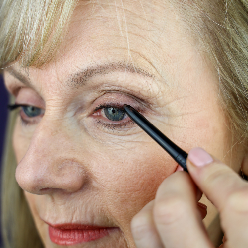 Define your lash line with eyeliner, starting from the outer corner and working towards the centre, using soft strokes Use Brush 8 to set your liner with dark taupe eyeshadow