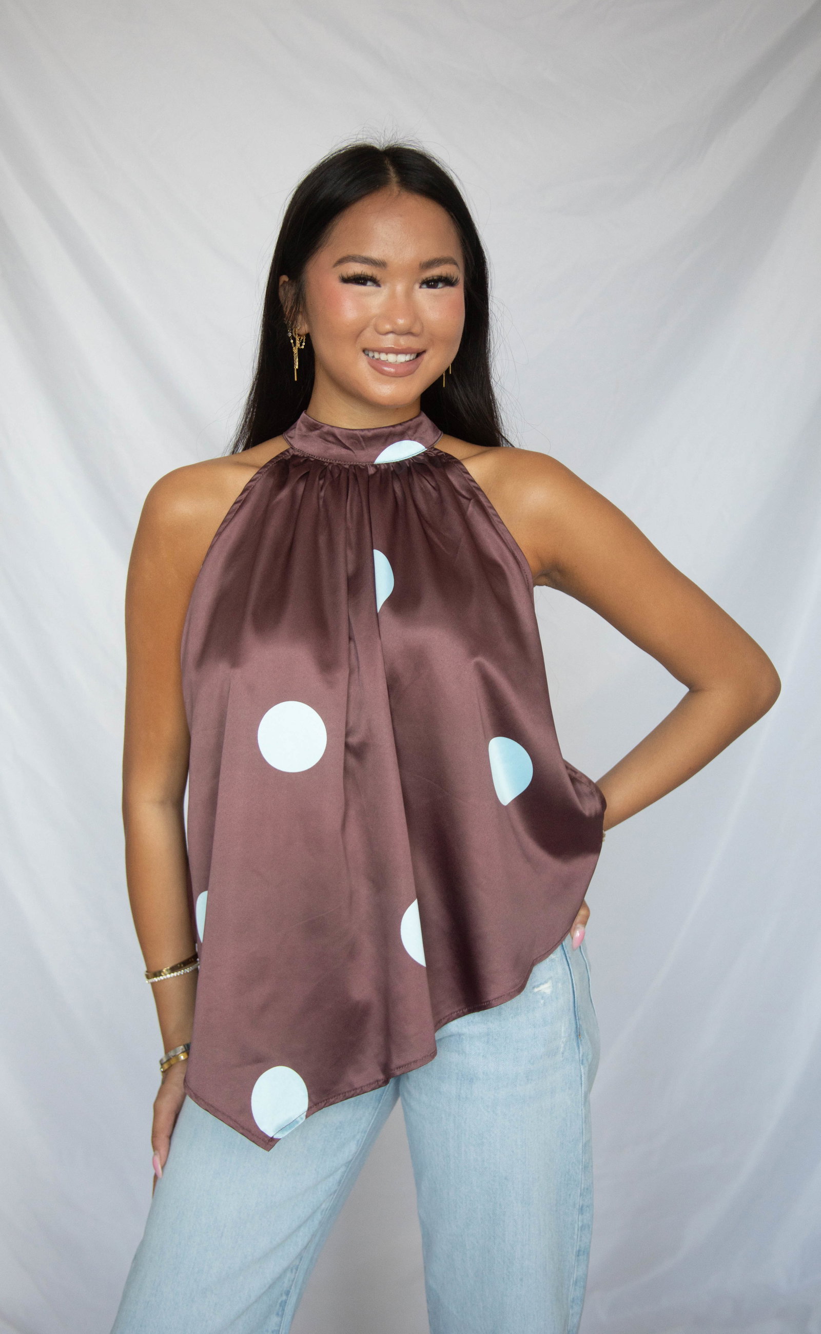 Image of split second halter neck blouse