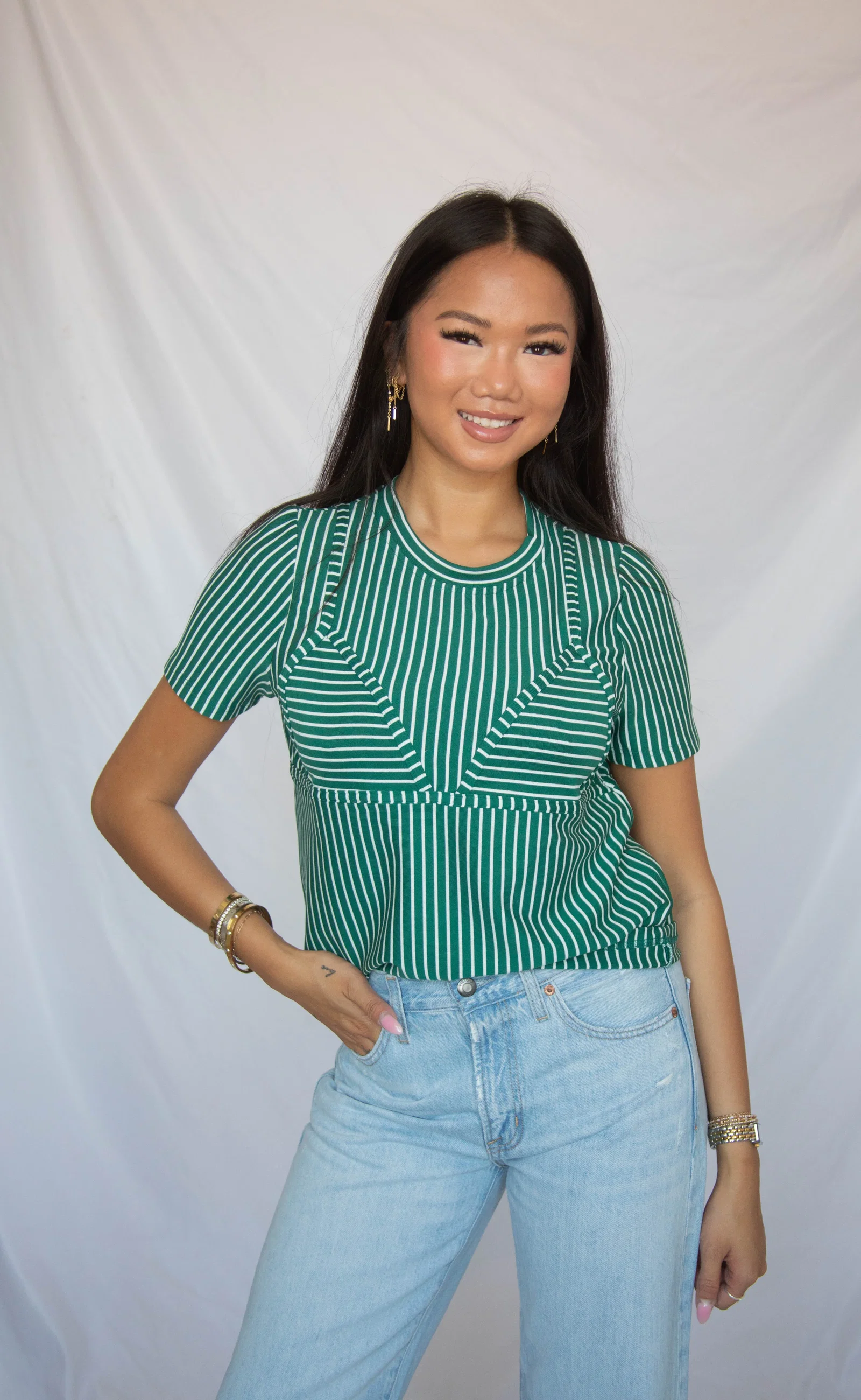 Image of good timing striped bikini tee - green