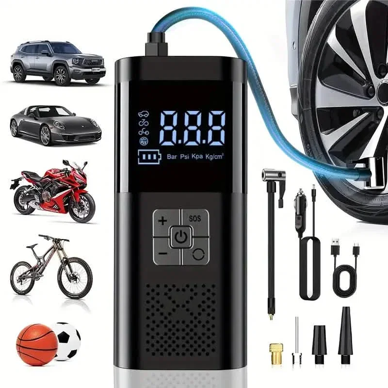 Image of Portable Electric Tire Inflator – 150PSI Air Compressor with Digital Gauge & LED Light