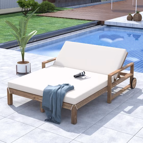 1-Piece Farmhouse-styled Wooden Outdoor Sunbed for Ultimate Relaxation, Poolside, Garden and Backyard