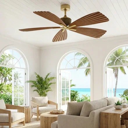 56" Porter Soft Brass IP66 Outdoor Downrod Mount Ceiling Fan