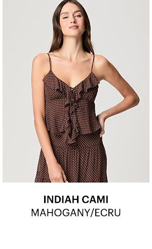 An image of a woman wearing a brown camisole.