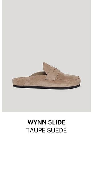 A light taupe suede loafer.