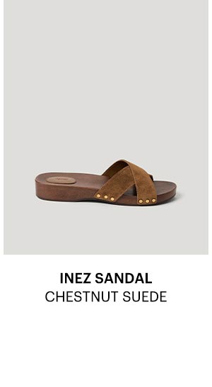 An image of a brown sandal with tonal suede straps.