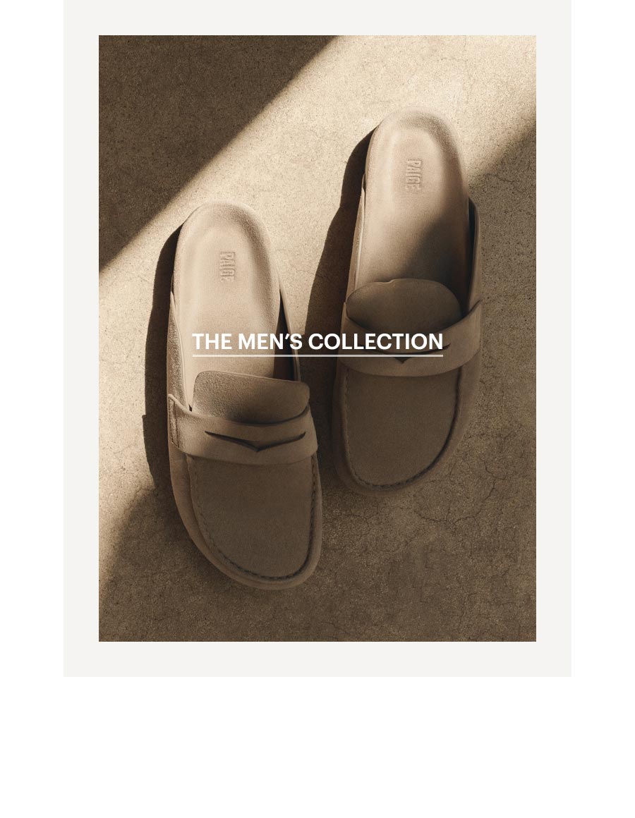 Shop the men's collection - Featuring an image of light taupe suede loafers..