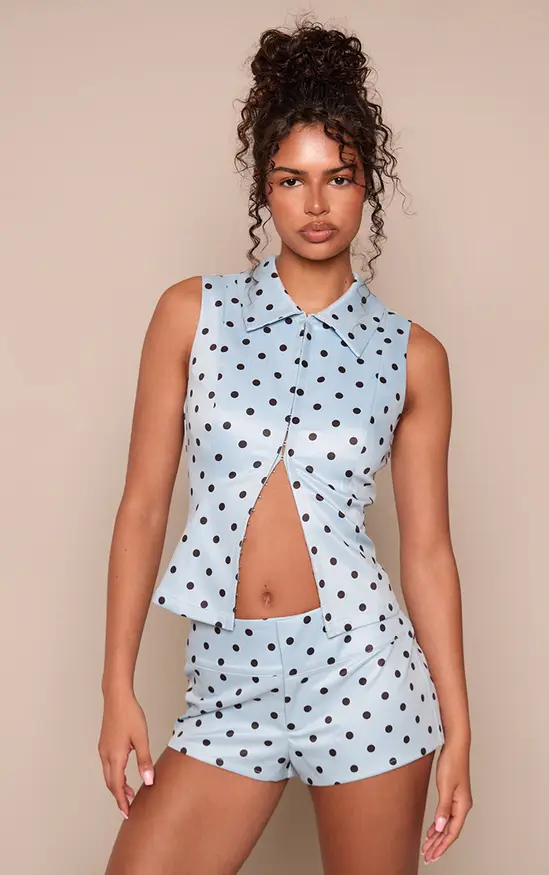 Baby Blue Polka Dot Tailored Hot Pants Co-ord