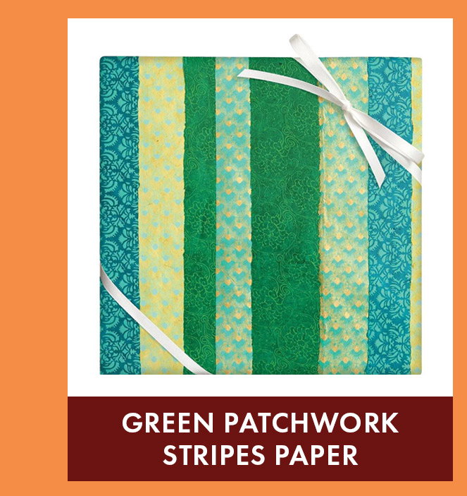 Green Patchwork Stripes Handmade Paper