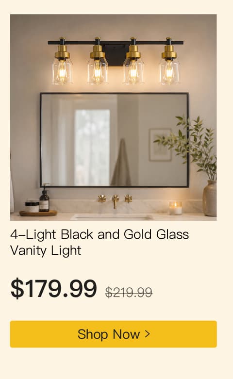 4-Light Black and Gold Glass Vanity Light