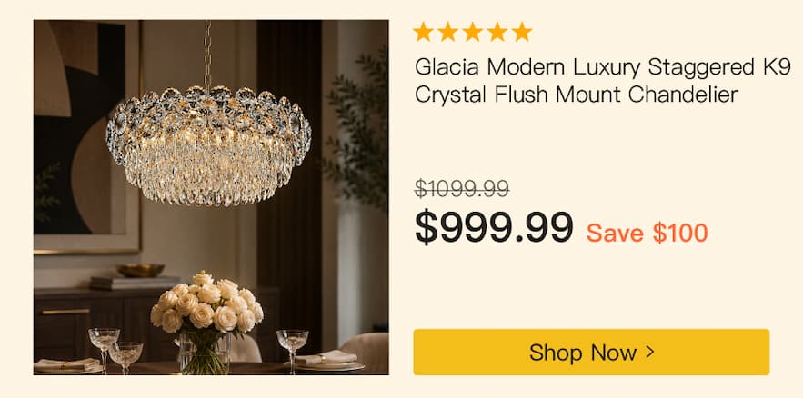 Glacia Modern Luxury Staggered K9 Crystal Flush Mount Chandelier