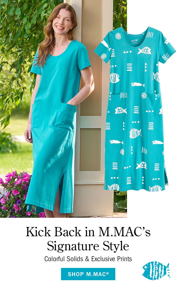 Kick Back in M.MAC's Signature Style Colorful Solids & Exclusive Prints. Shop M. Mac. M.MAC Rock Fish Ankle-Length Cotton Knit Dress With Pockets, M.MAC Solid Ankle-Length Cotton Knit Dress With Pockets