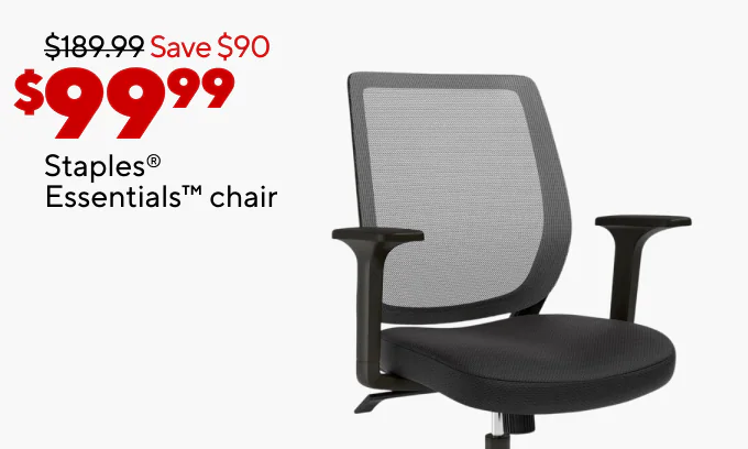 Extra 20% off select chairs when you buy 5 or more
$99.99 Staples Essentials chair
$139.99 Emerge Vortex gaming chair
$189.99 Emerge Vomax gaming chair