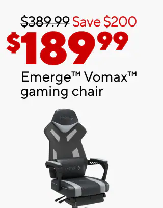 Extra 20% off select chairs when you buy 5 or more
$99.99 Staples Essentials chair
$139.99 Emerge Vortex gaming chair
$189.99 Emerge Vomax gaming chair