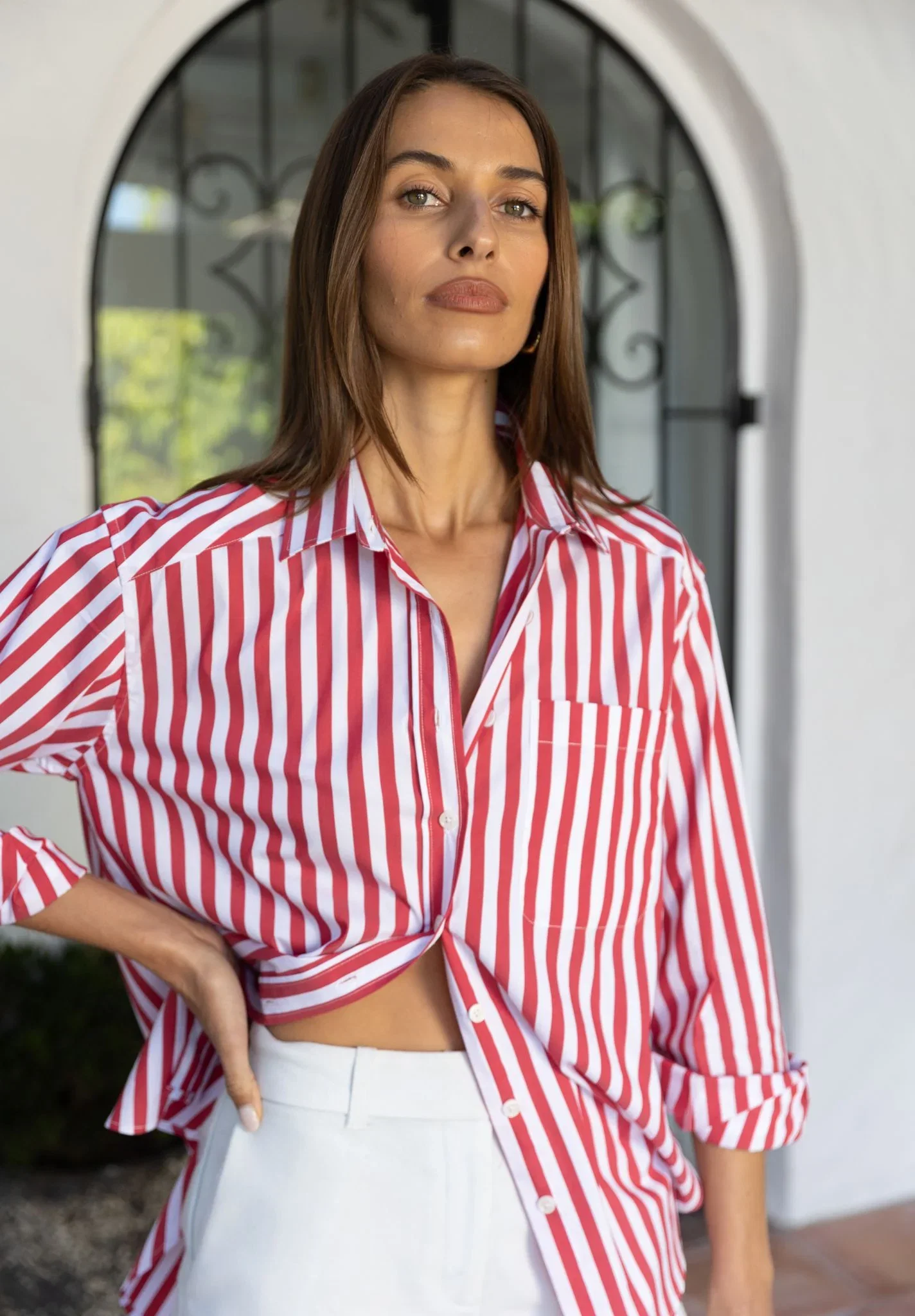 Image of Poppy-Cotton Red Stripes Oversized Cotton Shirt