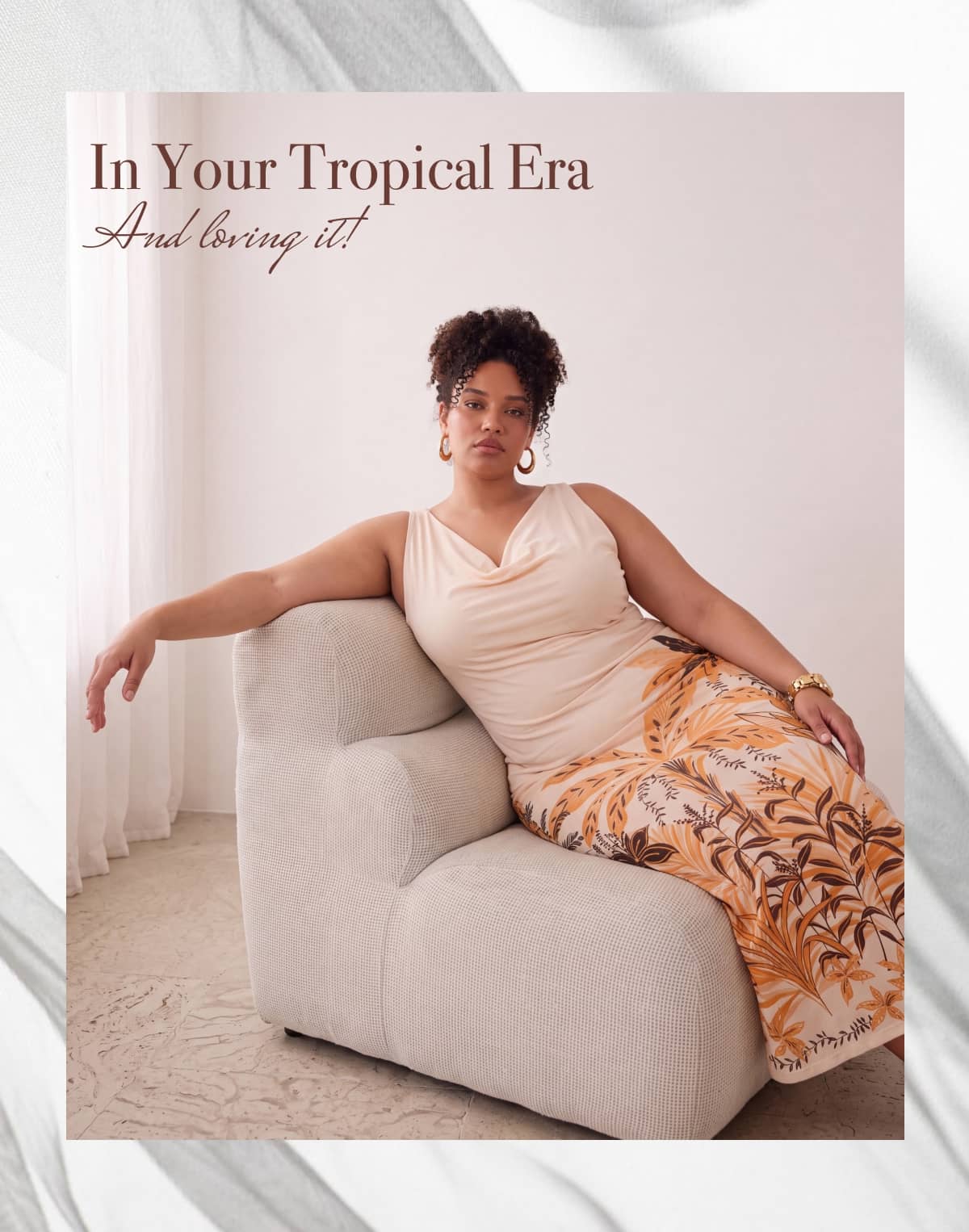 Shop Plus Size Leaf Print Cowl Neck Maxi Dress
