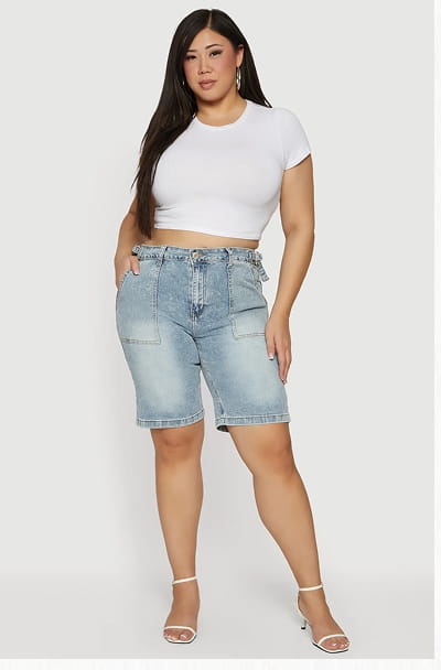 Shop Plus Size Acid Wash Bermuda Shorts
