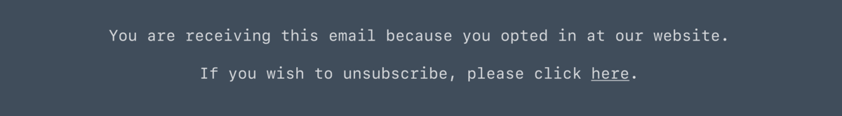 You are receiving this email because you opted in at our website. If you wish to unsubscribe, please click here.
