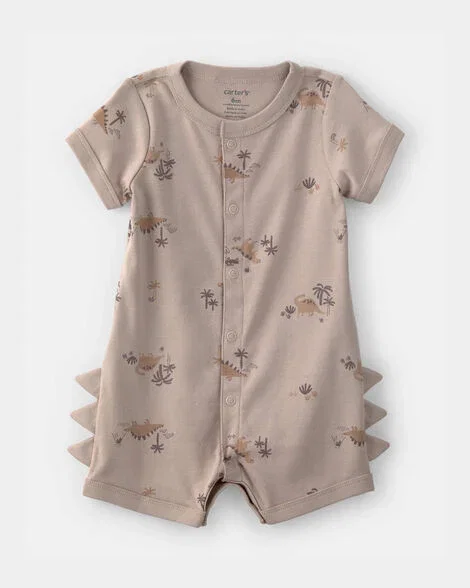 Image of Baby Boy Dinosaur Short-Sleeve Romper - Brown