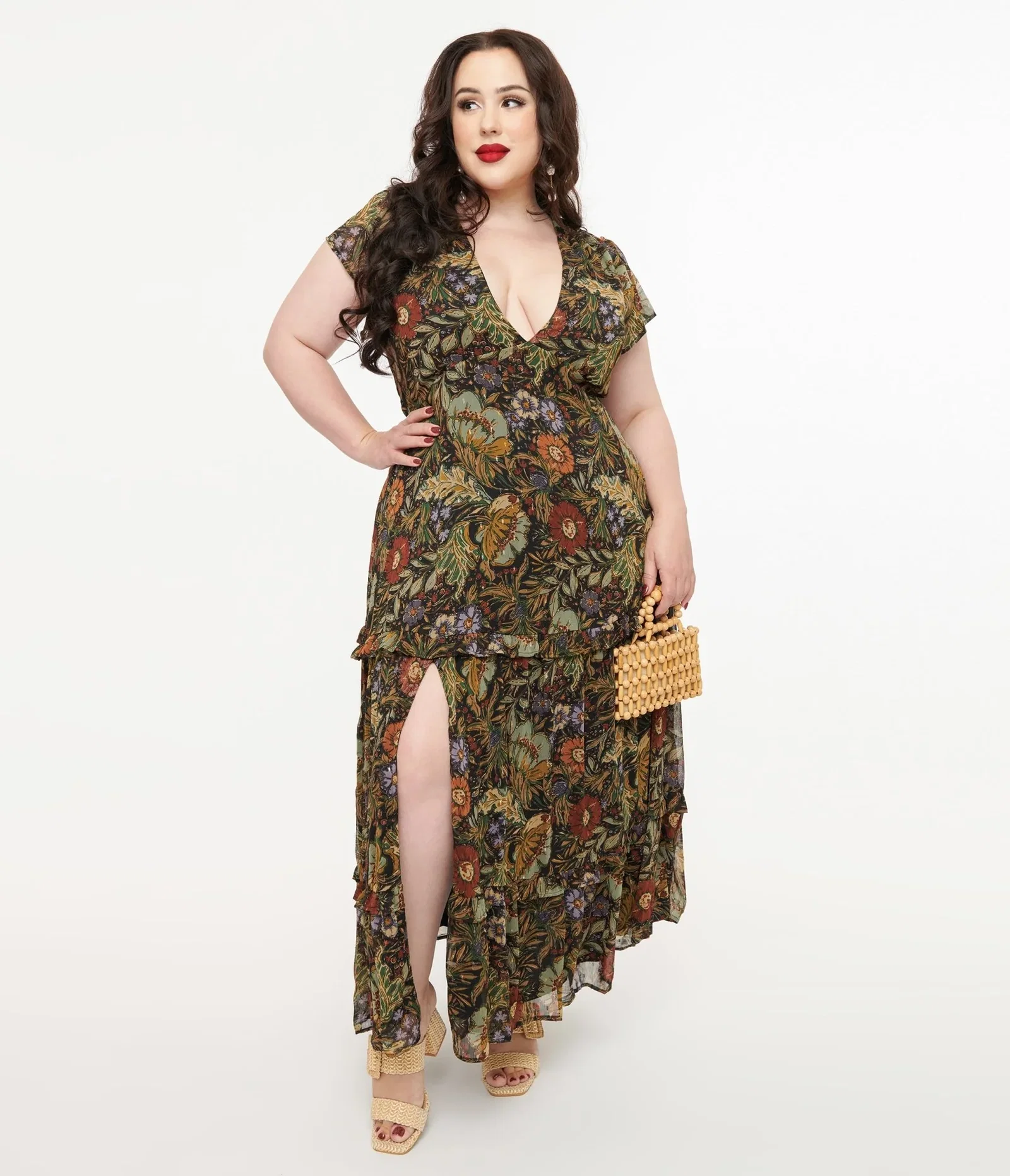 Image of Polagram 1970s Autumn Floral Chiffon Maxi Dress