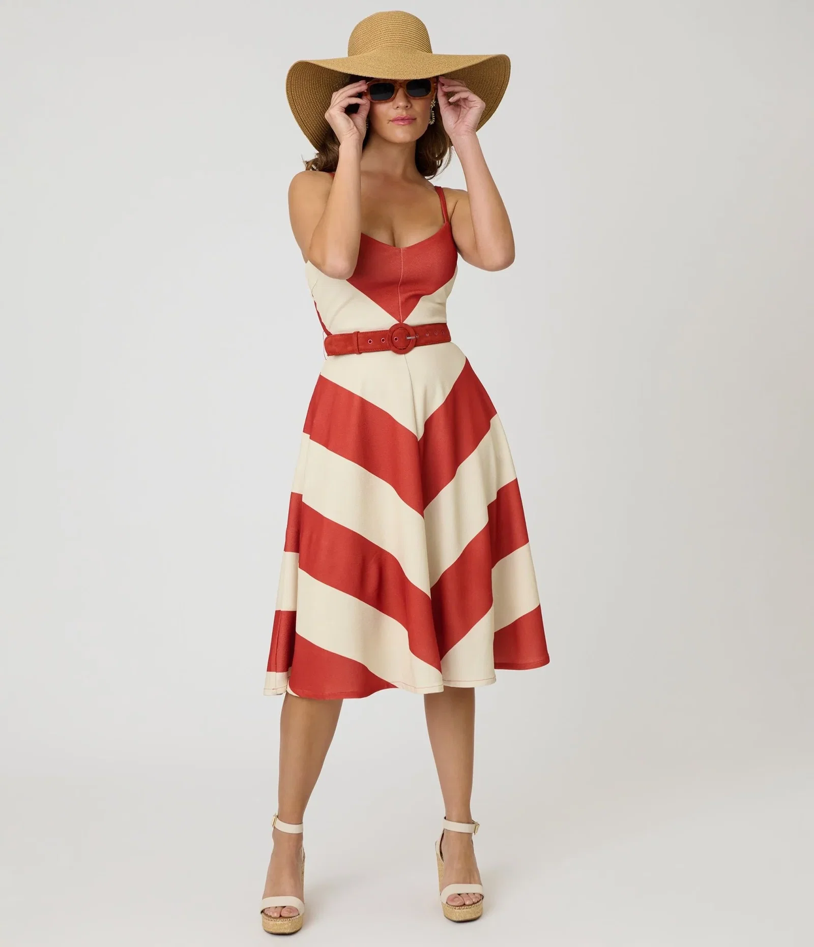 Image of Smak Parlour Rust & Ivory Spaghetti Strap Chevron Midi Dress