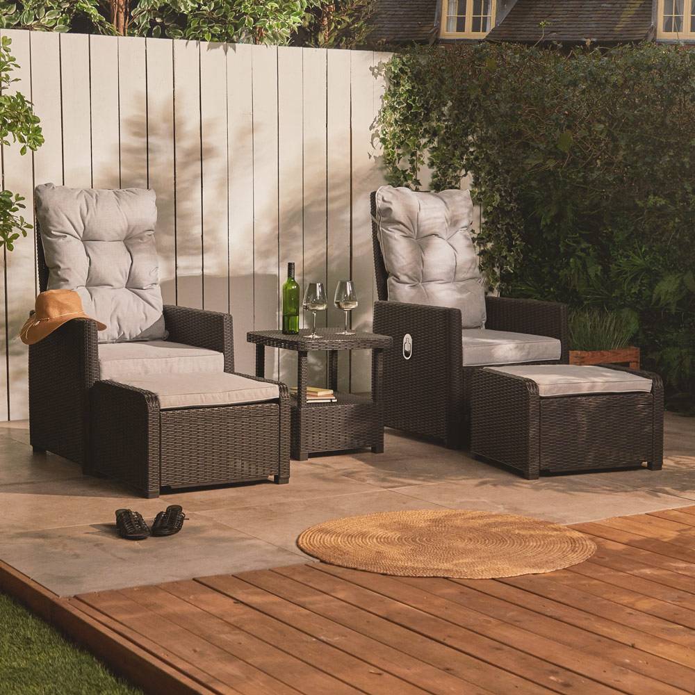 Image of Parga 2 Seat Faux Rattan Recliner Bistro Set