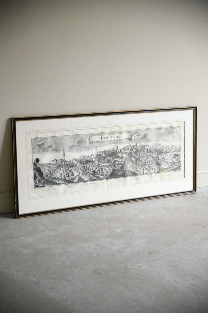 Antique Engraved Panoramic View Of Perugia, Italy