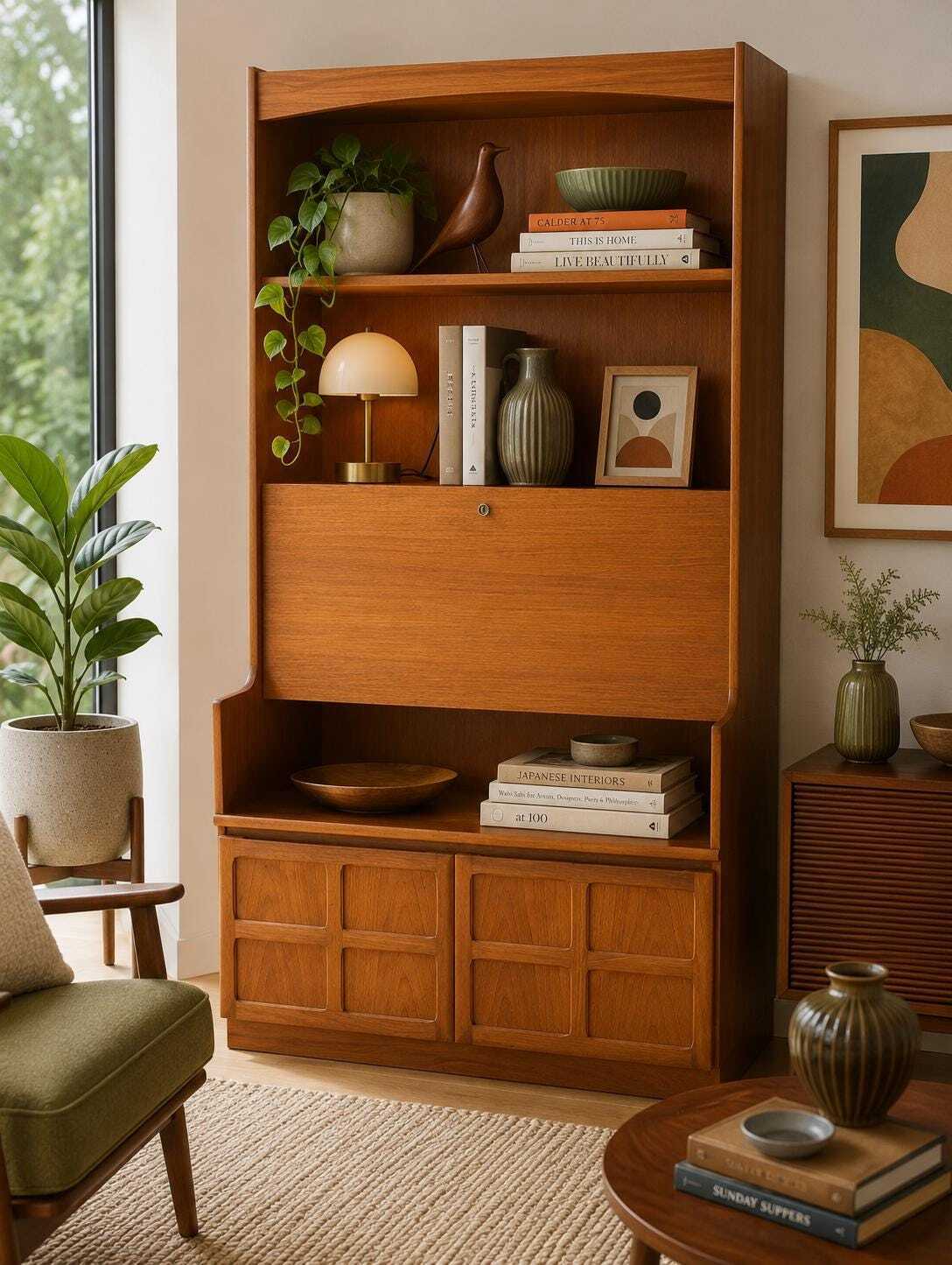 Nathan Mid Century 'Squares' Wall Unit In Teak With Original Key. Vintage Retro Furniture