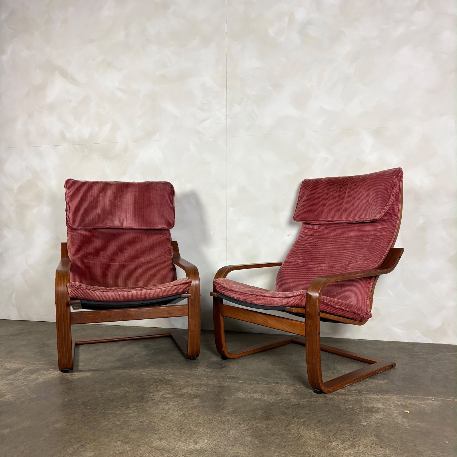 Pair Of Ikea Poäng Poem Armchairs Pink Corduroy Mid Century Retro Mcm