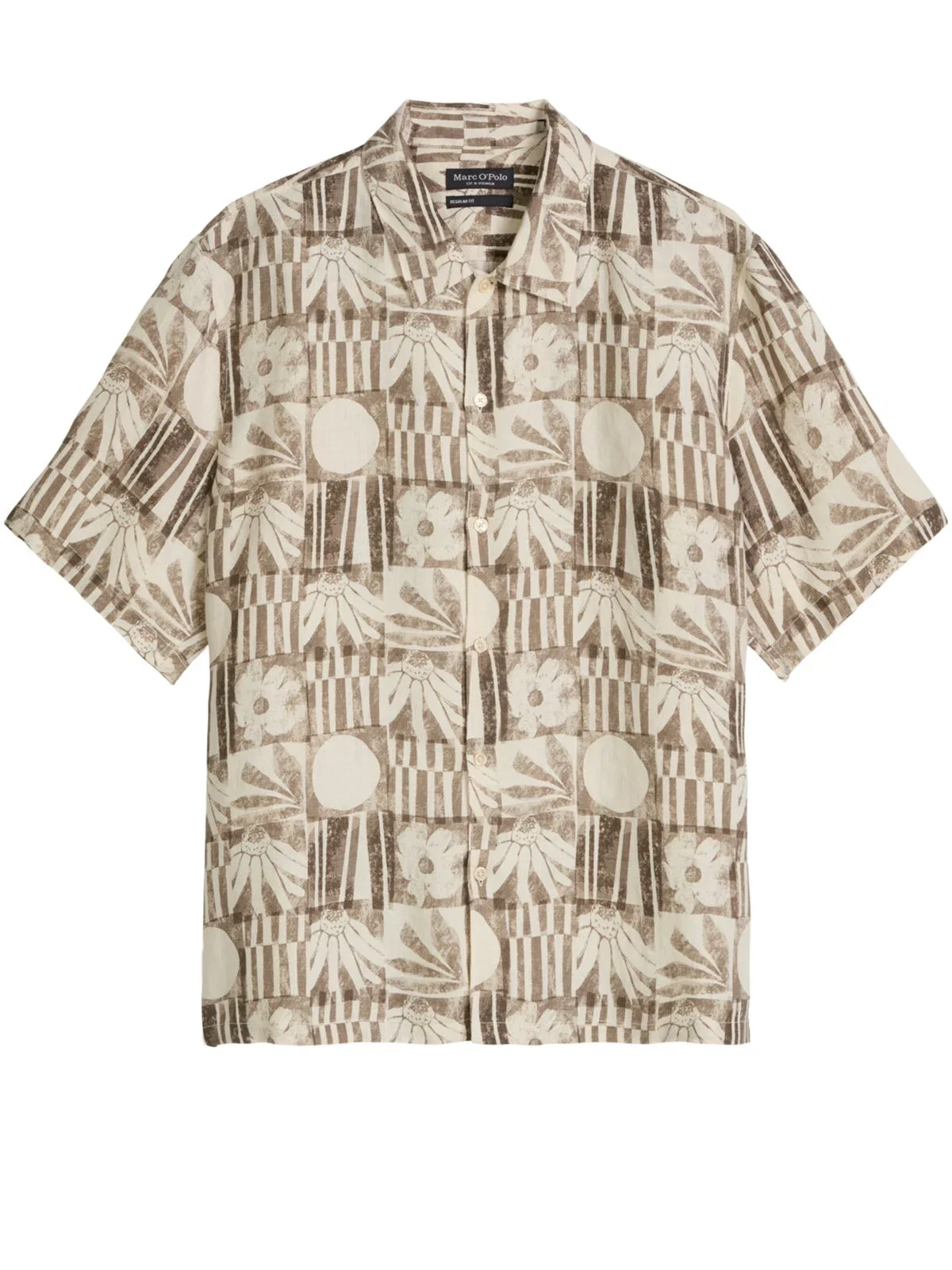 Short-sleeved linen shirt with floral print, regular fit