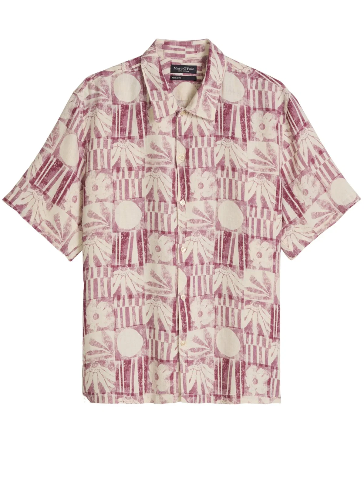 Short-sleeved linen shirt with floral print, regular fit