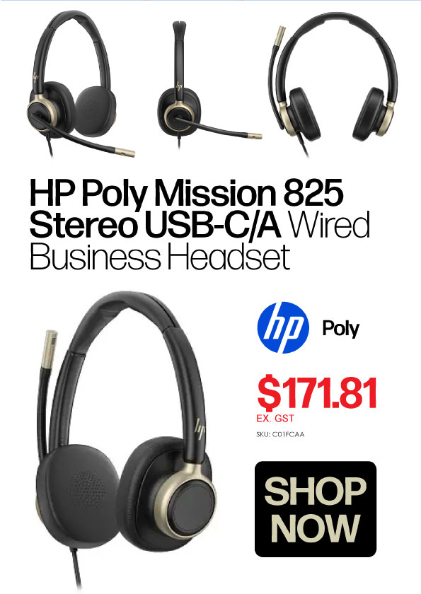 Shop Now HP Poly Mission 825 Stereo USB-C/A Wired Business Headset - $171.81 Ex GST