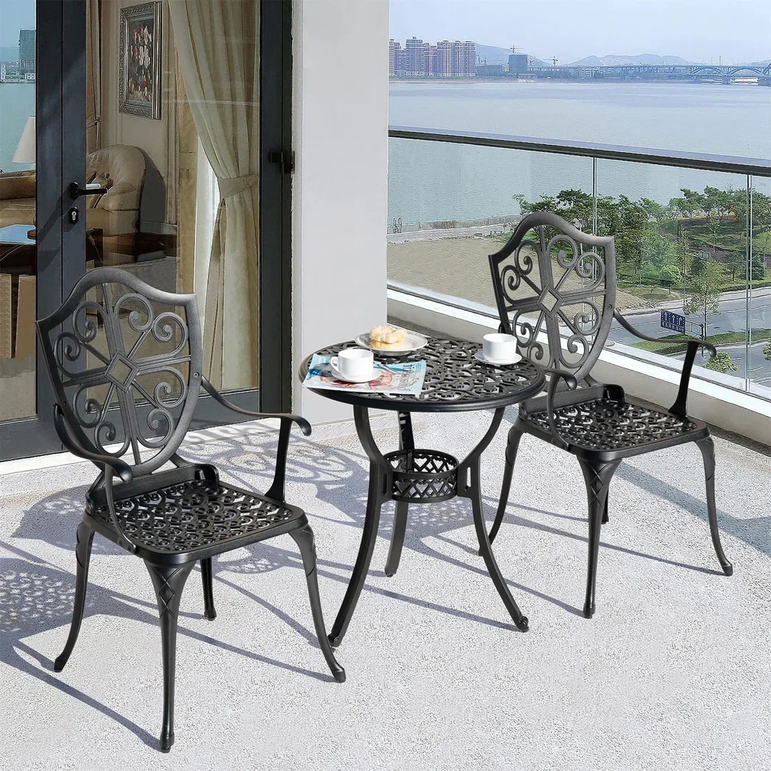 Aleah 3-Piece Cast Aluminum Bistro Set with Umbrella Hole