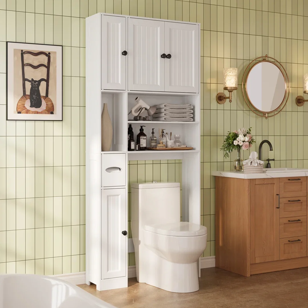 Freestanding Over The Toilet Storage With Adjustable Shelves and Five Doors