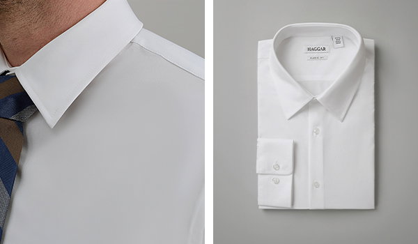 Man poses in a Smart Wash dress shirt.